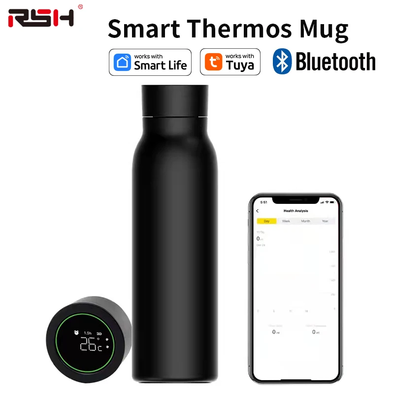 

RSH Tuya Bluetooth Smart Thermos Bottle Water Cup 600ML LCD Temperature Display Water Consumption Record work Smart Life APP