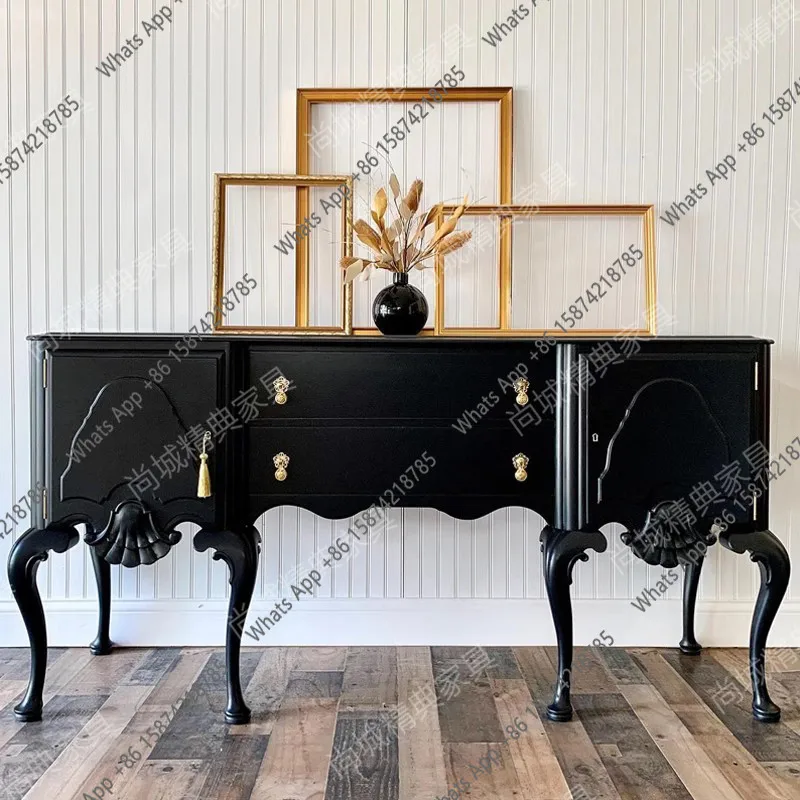 

French retro solid wood porch cabinet American entrance foyer entrance living room decorative locker carved dining side cabinet