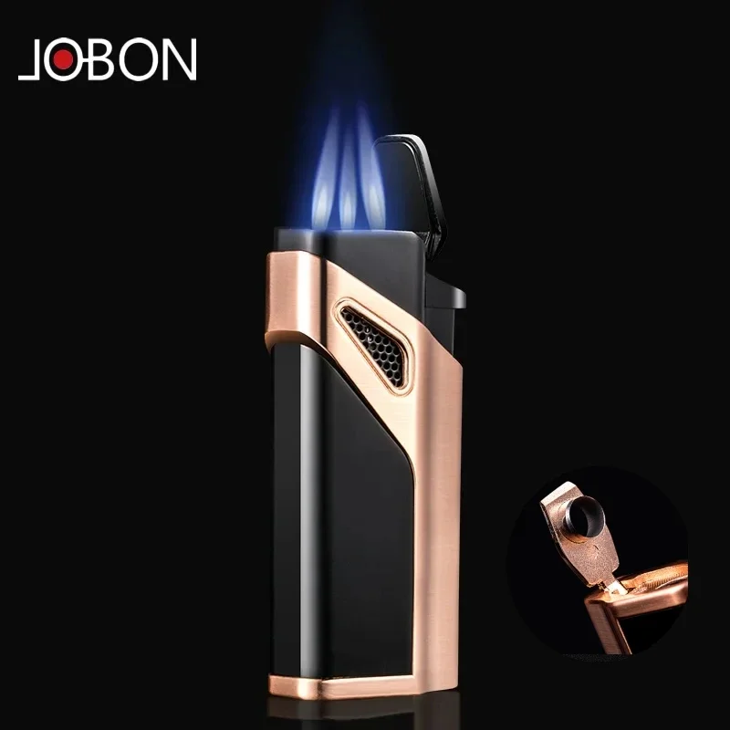 

JOBON Metal 3 Torch Cigar Lighter Outdoor Windproof Jet Blue Flame Turbo Butane Refillable Barbecue Jewelry Welding Tool Light