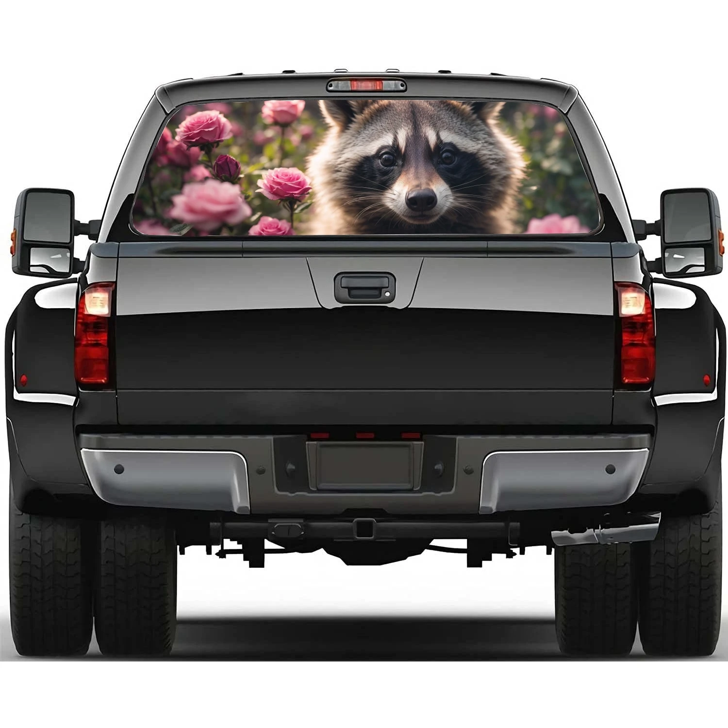 

Raccoon with Flower Car Rear Window Decal Fit Pickup,Truck,Car Universal See Through Perforated Back Windows Vinyl Sticker