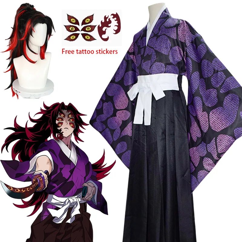 Anime Kokushibo Costume Cosplay Kimetsu No Yaiba Cosplay Kokushibou Uniforme Kokushibou Parrucca Costume da festa di Halloween per uomo