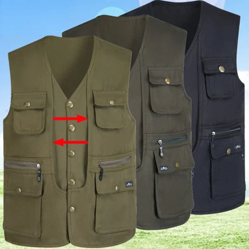 Multi-Pocket Outdoor Sport Fishing Photography Vest Men Military Tactical Jacket Sleeveless Clothing Biker Safety Vest Clothing