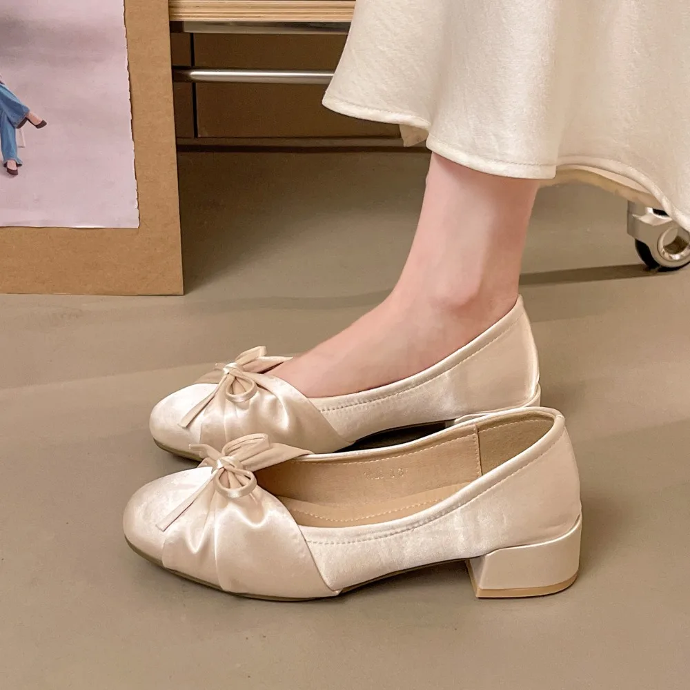 Gentle Bowknot Polka Dot Chunky Heel Mary Jane Shoes 2026 Spring/Summer New Fairy-Style Commuter Flats for Women