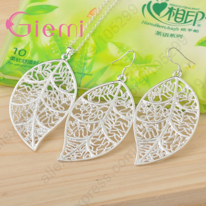 Factory Price AAA 925 Sterling Silver Jewelry Sets Leaf Pendant Neckalce Leaves Earring Hook AndEarring Hook For Women