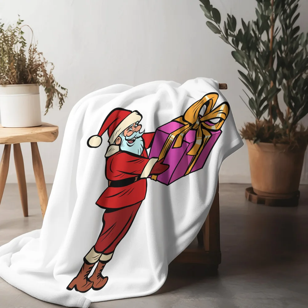 TU Santa Claus Throw Blanket Festive Holiday Christmas Reindeer Cozy Soft Warm Gift Decor Home Bedding Living Room Dorm