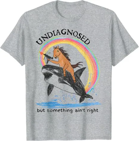 Nicht diagnostiziert, aber irgendetwas stimmt nicht Pferde reiten Wal Männer T-Shirt Y2k Kunstwerk Regenbogen Grafik Ästhetik Kleidung Mode T-Shirts – Detail 11