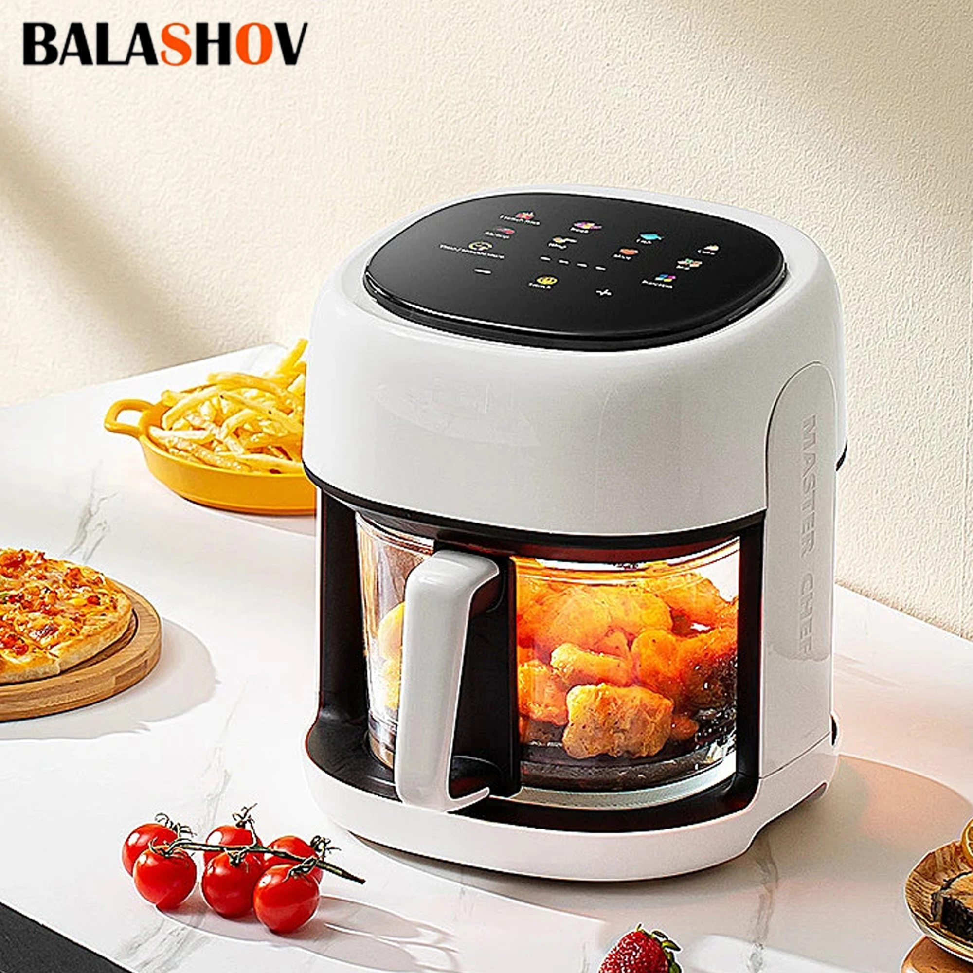 4.5L Smart Electric Air Fryers Oil-free Automatic Household Kitchen 360°Baking Convection Oven Deep Fryer Visible Window EU 220V