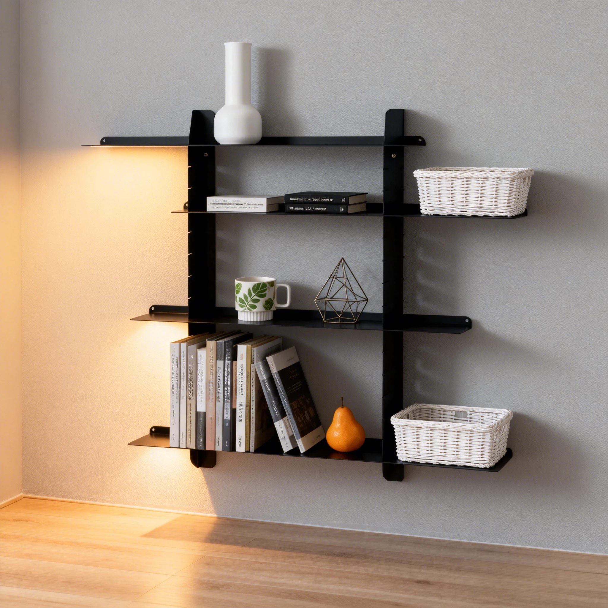 Industrial Wall Mounted Floating Shelf, Adjustable Sliding Metal Magazine Rack, Minimalist Bookshelf for Living Room
