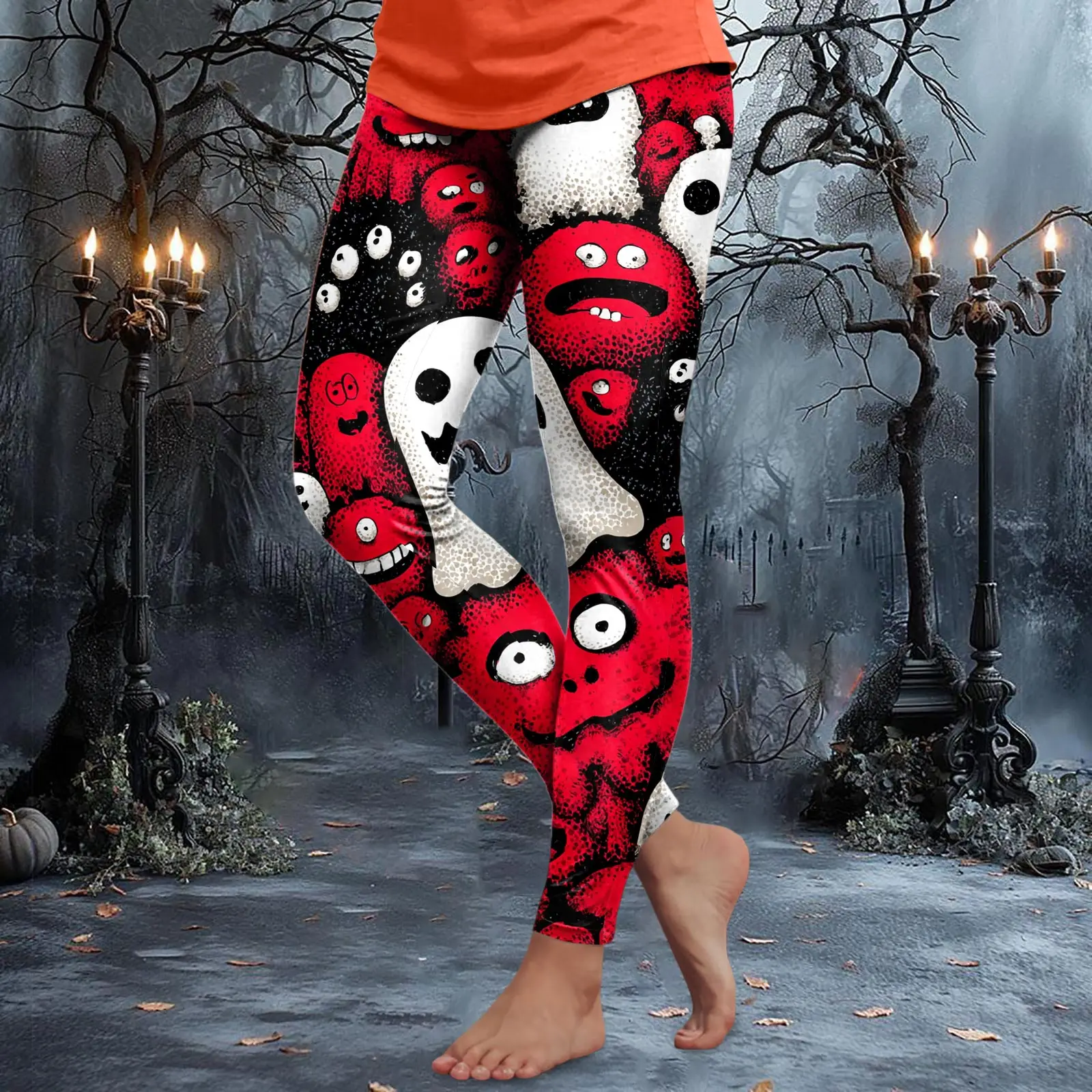 Leggings elásticos de Halloween para mujer, pantalones de Yoga para deportes al aire libre, cómodos y elegantes, pantalones creativos con estampado de fantasma de calabaza en 3D