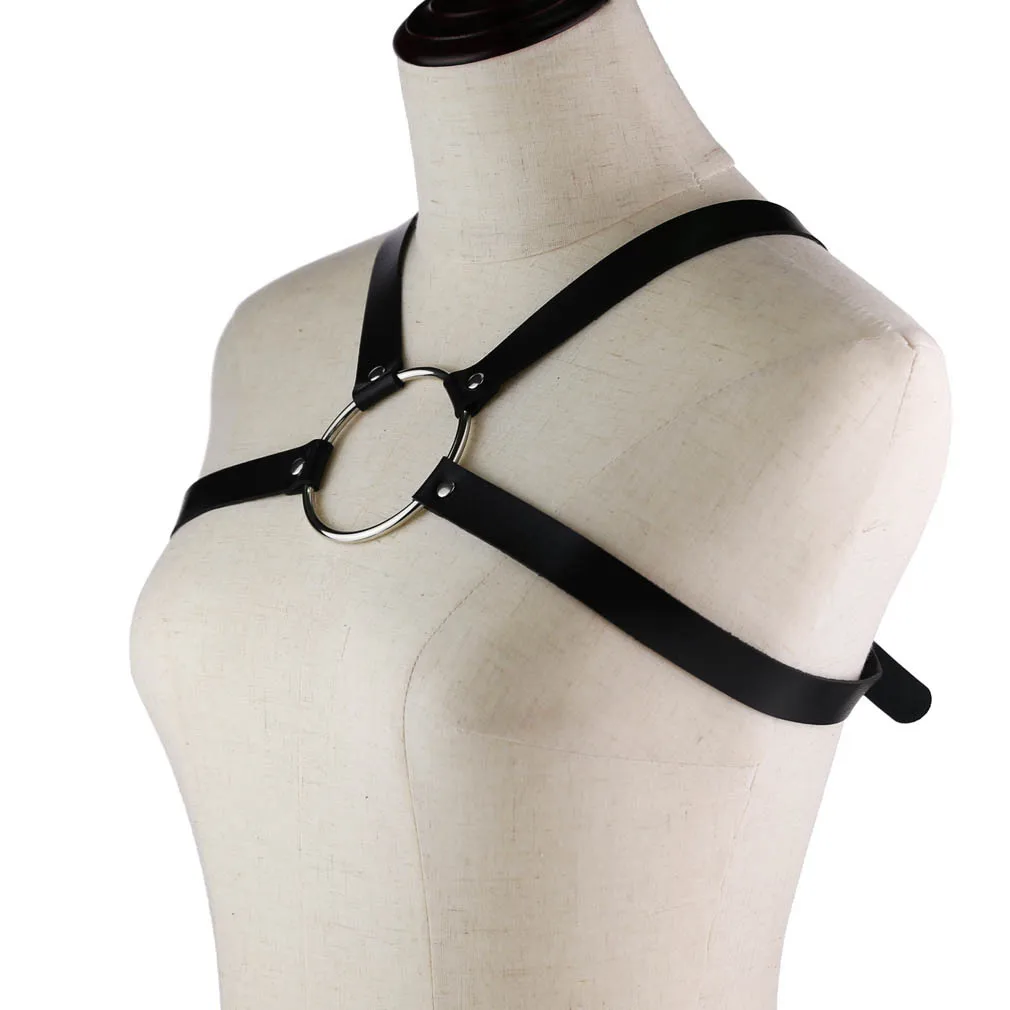 Men and Women Sexy PU Leather Breasts Muscles Shoulder Waist Straps Abdominal Straps, Punk Gothic Large O-shaped Body Straps