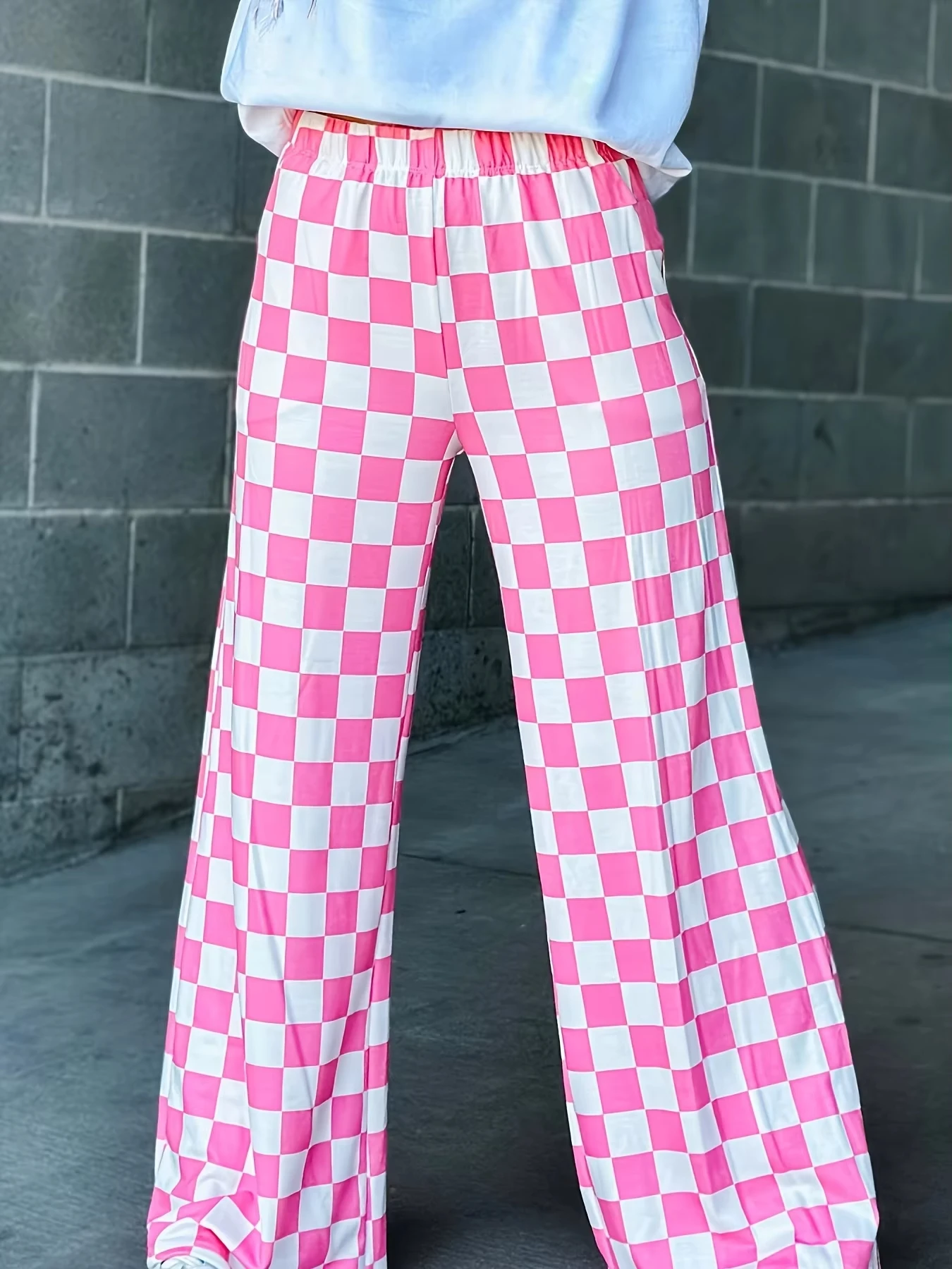 Women' High-Waisted Wide-Leg Trousers - , Adjustable Drawstring Waist, Loose-Fit Figure-Hiding Suitable for Home, Outings