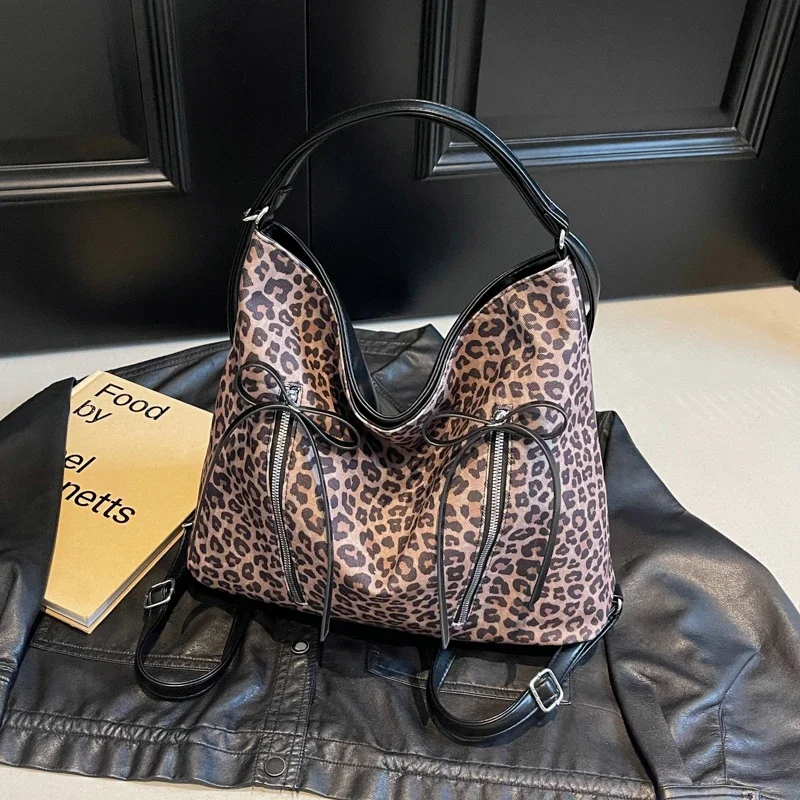 Bolso de hombro con cremallera de PU, bandolera con estampado de leopardo, suave, de gran capacidad, de diseñador, a la moda, novedad de 2024