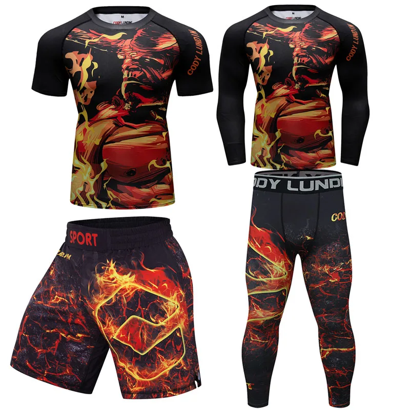 New Men MMA T-shirt+Shorts Suit Jiu Jitsu Kickboxing Shirts Muay Thai Sport Clothing Bjj Rashgard Boxing Trousers Fightwear Sets