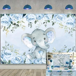 Blue elephant background Cute elephant photography background for a boy or girl's birthday party decorated photo booth