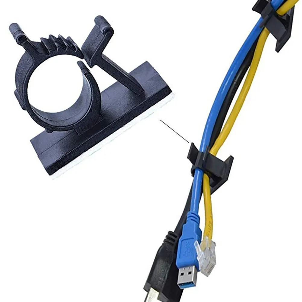 20Pcs Black Adhesive Wire Clamp Holder Adjustable Cable Clip Fixing Base Sticky Wire Fastener Suitable for Indoor Outdoor Home