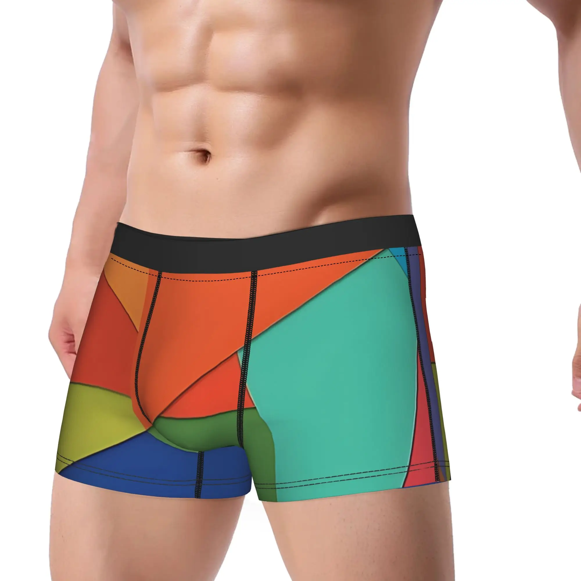 Colorful Polygon Shapes Underpants Breathbale Panties Men's Underwear Polygon Print Shorts Boxer Briefs