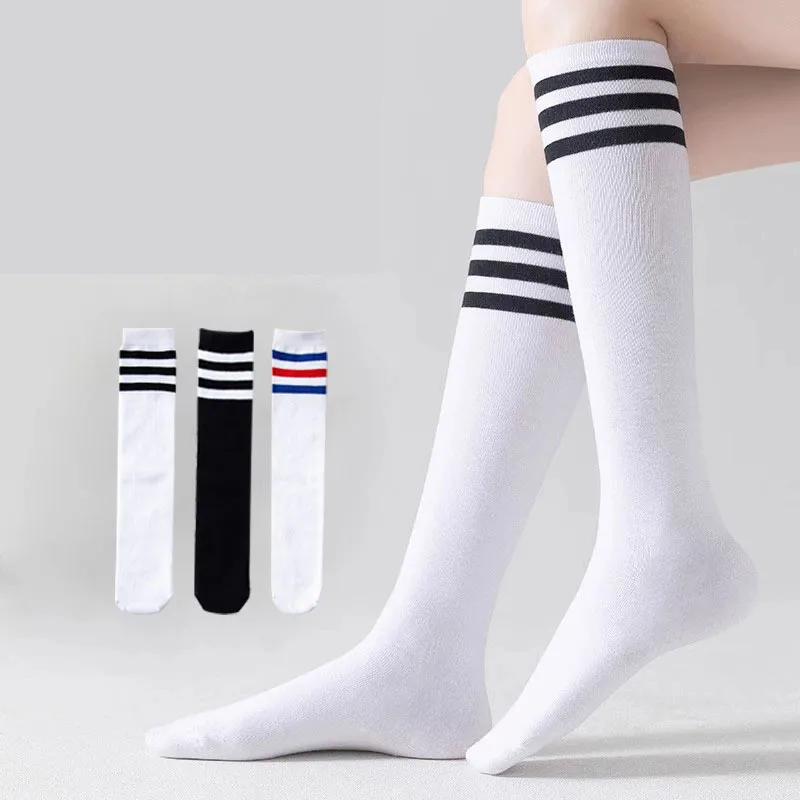 

Knee High Sock Women Striped Ladies Japanese Harajuku College Style Cotton Summer Middle Tube Calf Sock Black White Female Gift
