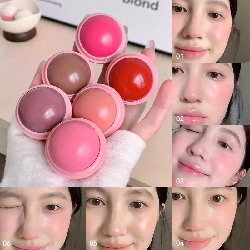 Skin-penetrating radiant blush balls, natural color display, Korean style atmosphere, natural makeup application,