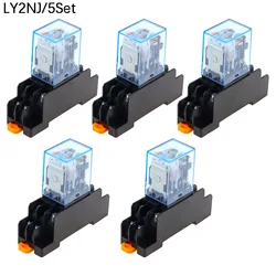 5set 220V 10A Coil Power Relay DPDT LY2NJ HH62P HHC68A-2Z With Socket Base