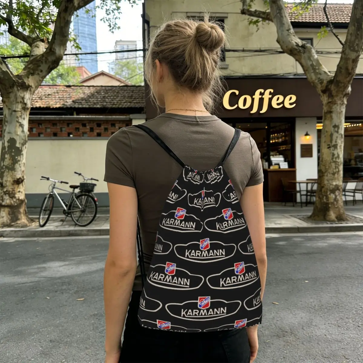 Mochilas con emblema Karmann Ghia, bolsos con cordón a la moda, bolsos para zapatos, bolsos para libros, para hombres, mujeres y estudiantes