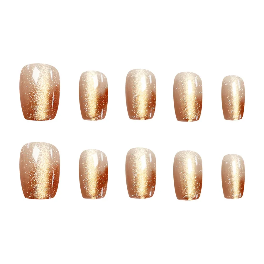 24 pièces/30 pièces/ensemble faux ongles courts moyens oeil de chat flash pointes d'ongles carrées dégradé rose jaune bleu violet presse sur faux ongles