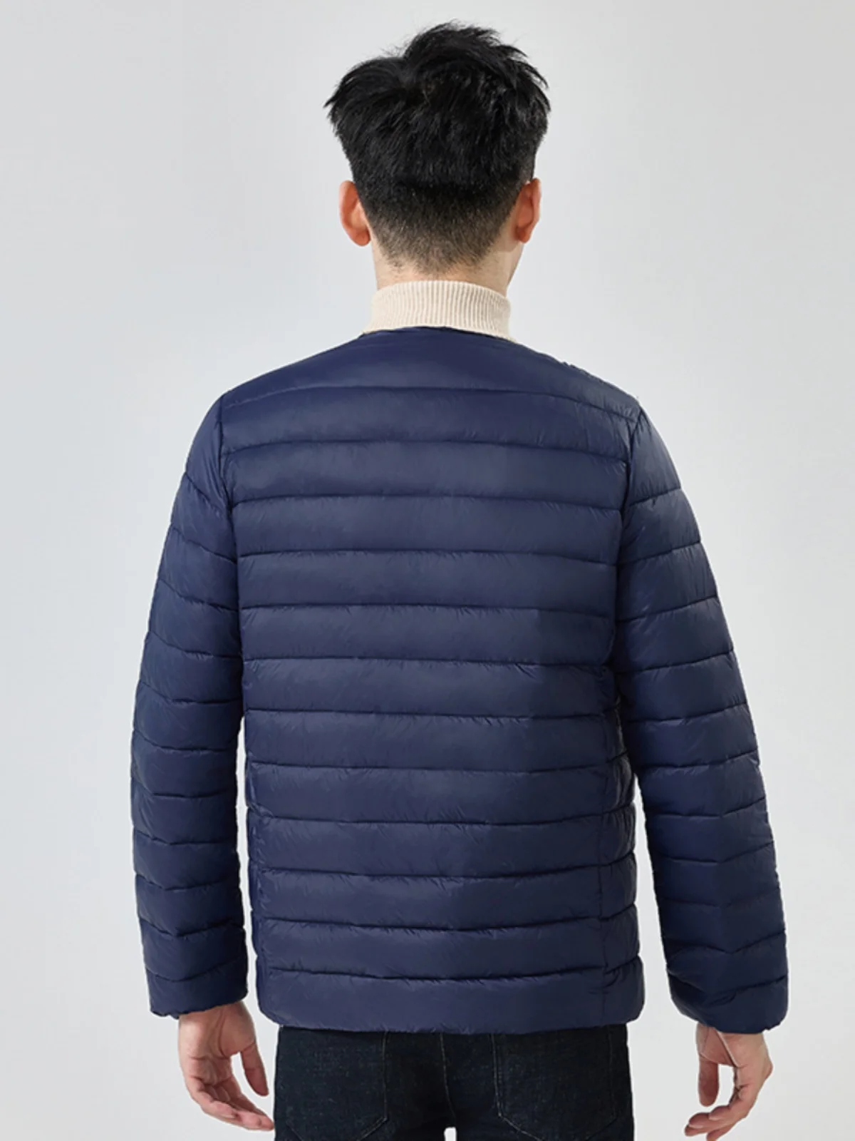 سترة رجالية خفيفة الوزن من القطن بياقة على شكل V أو مستديرة، معطف شتوي رقيق دافئ من الألياف البوليستر الداخلية، أسلوب حضري عص... #5