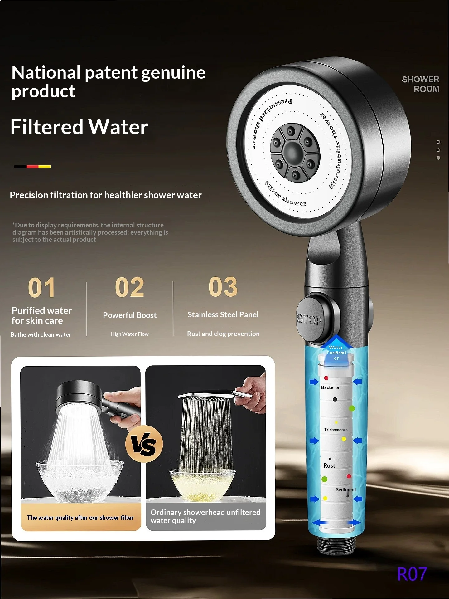 High‑Pressure Filter Shower Head Set, Purifying Handheld Rain Spray Nozzle for Bathroom Use