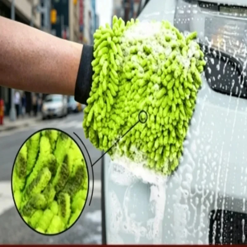 Conjunto de 2 Peças de Microfibra para Limpeza Automotiva - Luvas de Lavagem de Carro de Microfibra de Alta Qualidade, Sem Riscos e Sem Fiapos, Verde 2026