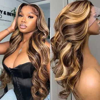 Highlight Body Wave Wig Human Hair 13x4 HD Lace Front Human Hair Wigs For Women Honey Blonde Transparent Lace Frontal Wig