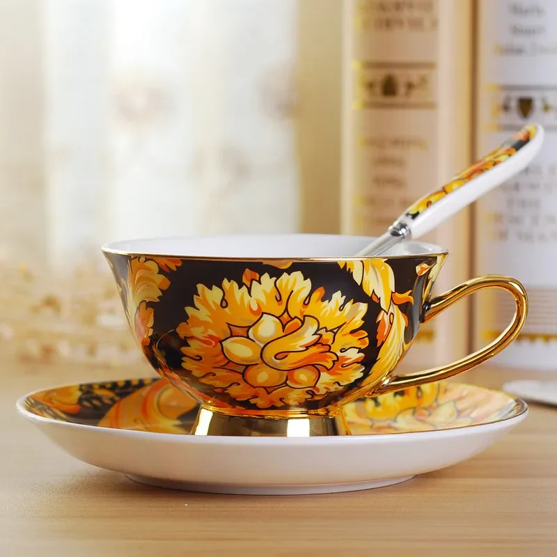 

Oil painting European coffee cup and saucer set ceramic coffee cup and saucer spoon gold exquisite afternoon teacup coffee cup