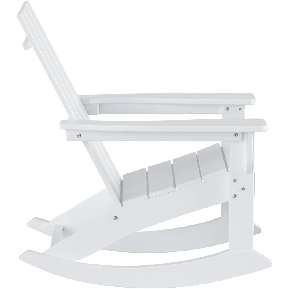 Zestaw 2 krzeseł bujanych na patio, odporne na warunki atmosferyczne, z polimerowego drewna, krzesło bujane adirondack, nowoczesne, w stylu farmhouse, białe krzesło bujane.