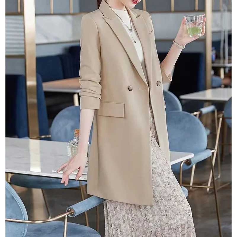 2023 Spring and Autumn British Style Commuting Simple Temperament Fashionable Solid Color Loose Mid Length Women's Suit