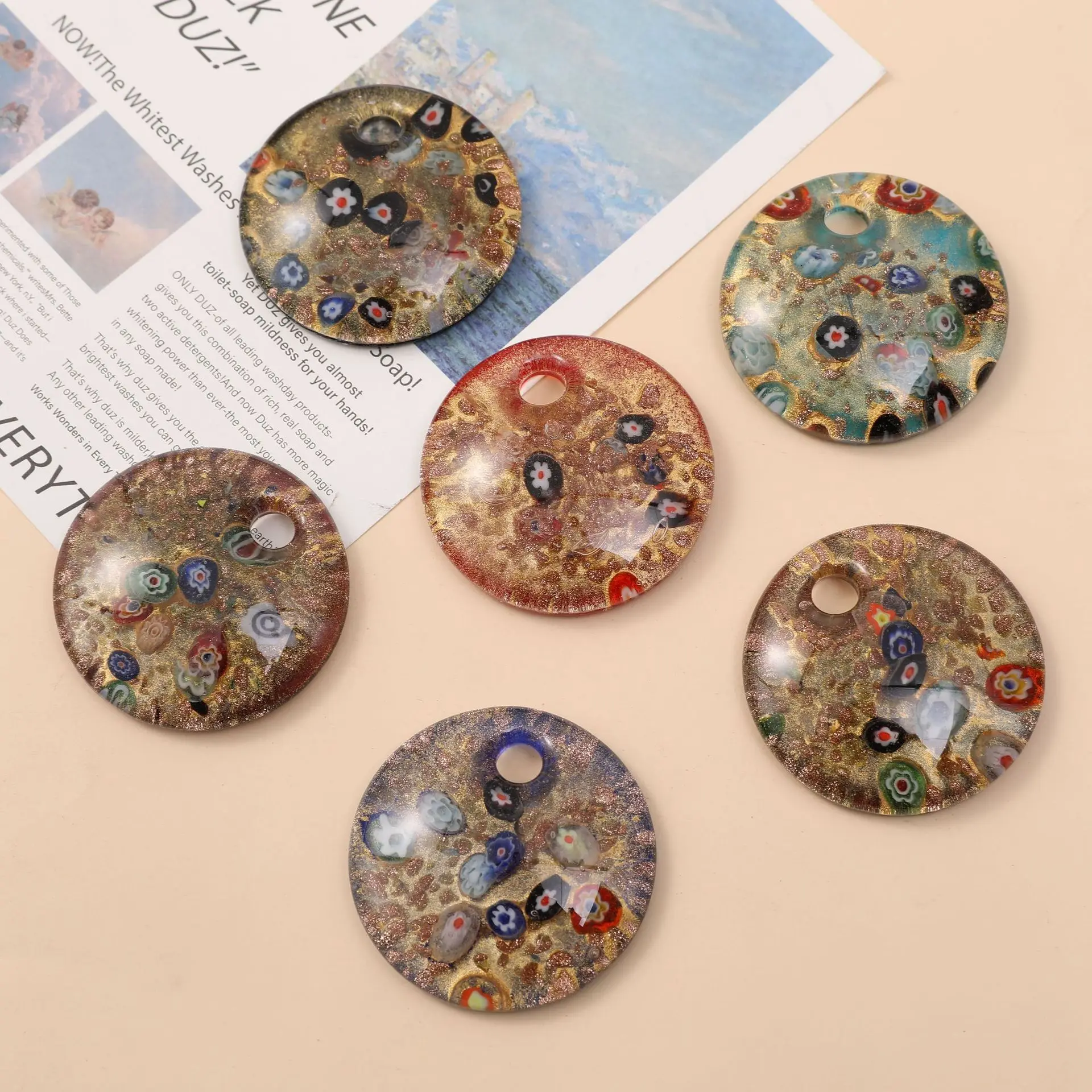 Unique Colour Decoration -- Murano Lampwork Glass Round Pendant Fit Necklace Jewelry Multiple Styles