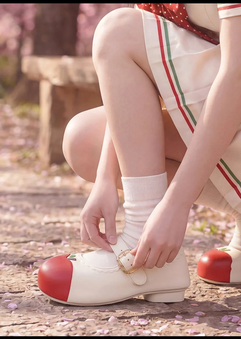 Neue süße Apple Mary Jane Schuhe für Damen mit Schnallenverschluss, runder Zehenpartie, lässige Sommersandalen, wasserdicht, geruchsneutral, EVA-Flachschuhe für Frauen. – Detail 8