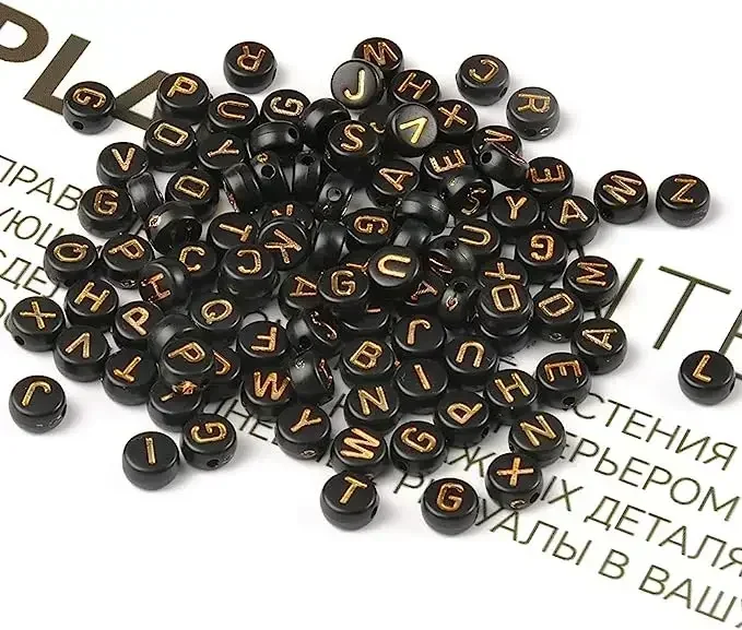 Acrylic A-Z 26 Letters Round Bead With Holes Black Loose Spacer Alphabet Bead for Jewelry Making Diy Handmade Bracelet Accessory