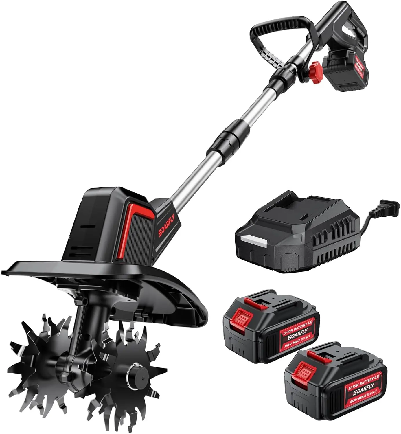 

Upgraded Cordless Tiller for Gardening with 8.0Ah (2×4.0Ah Batteries), 48 Steel Tines Battery Rototiller, 9" Width 6.6" Depth Ga