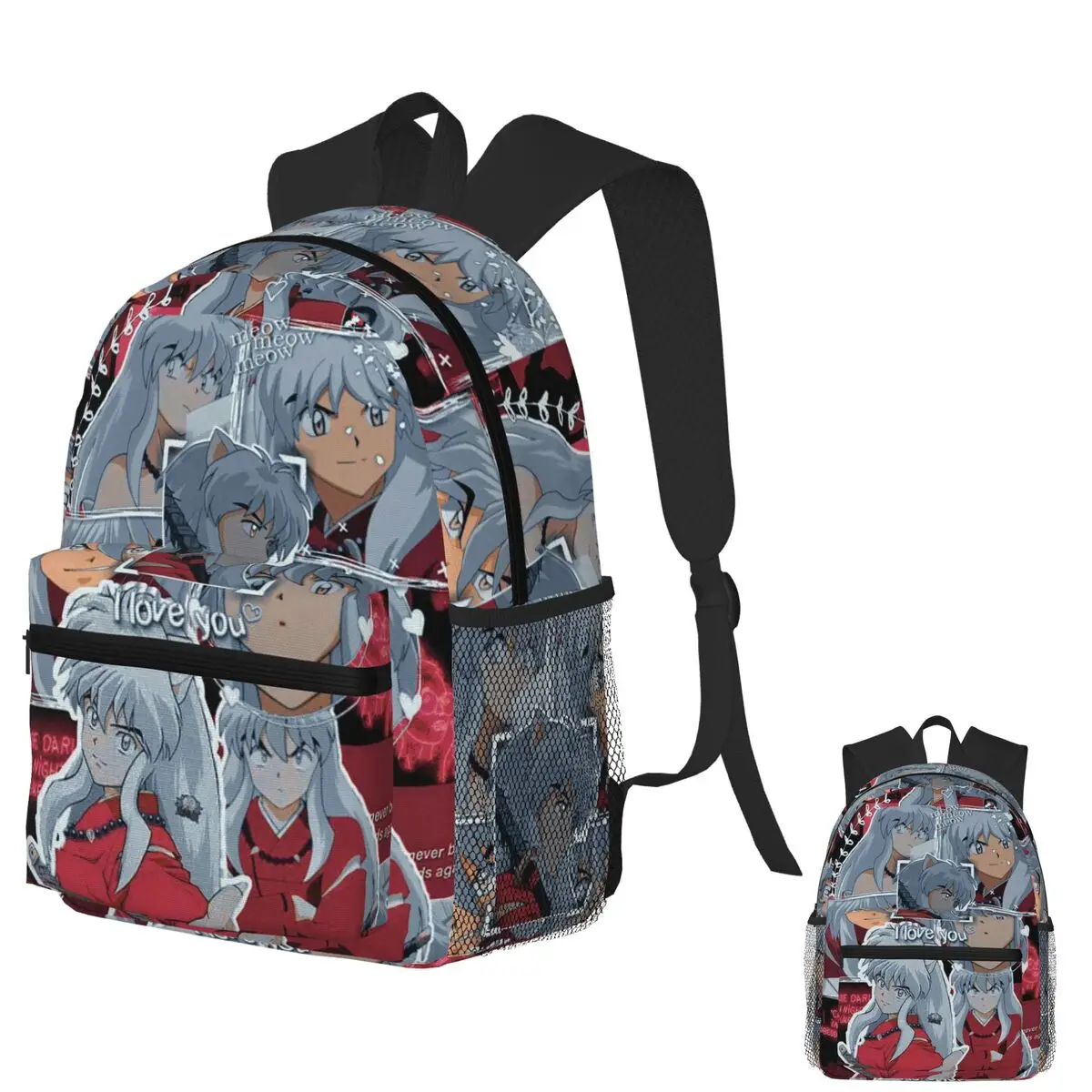 이누야샤 애니메이션 학생 배낭 학교 가방 소년을위한 하이킹 여행 데이 팟 소녀 패션 Bookbag 어깨 가방