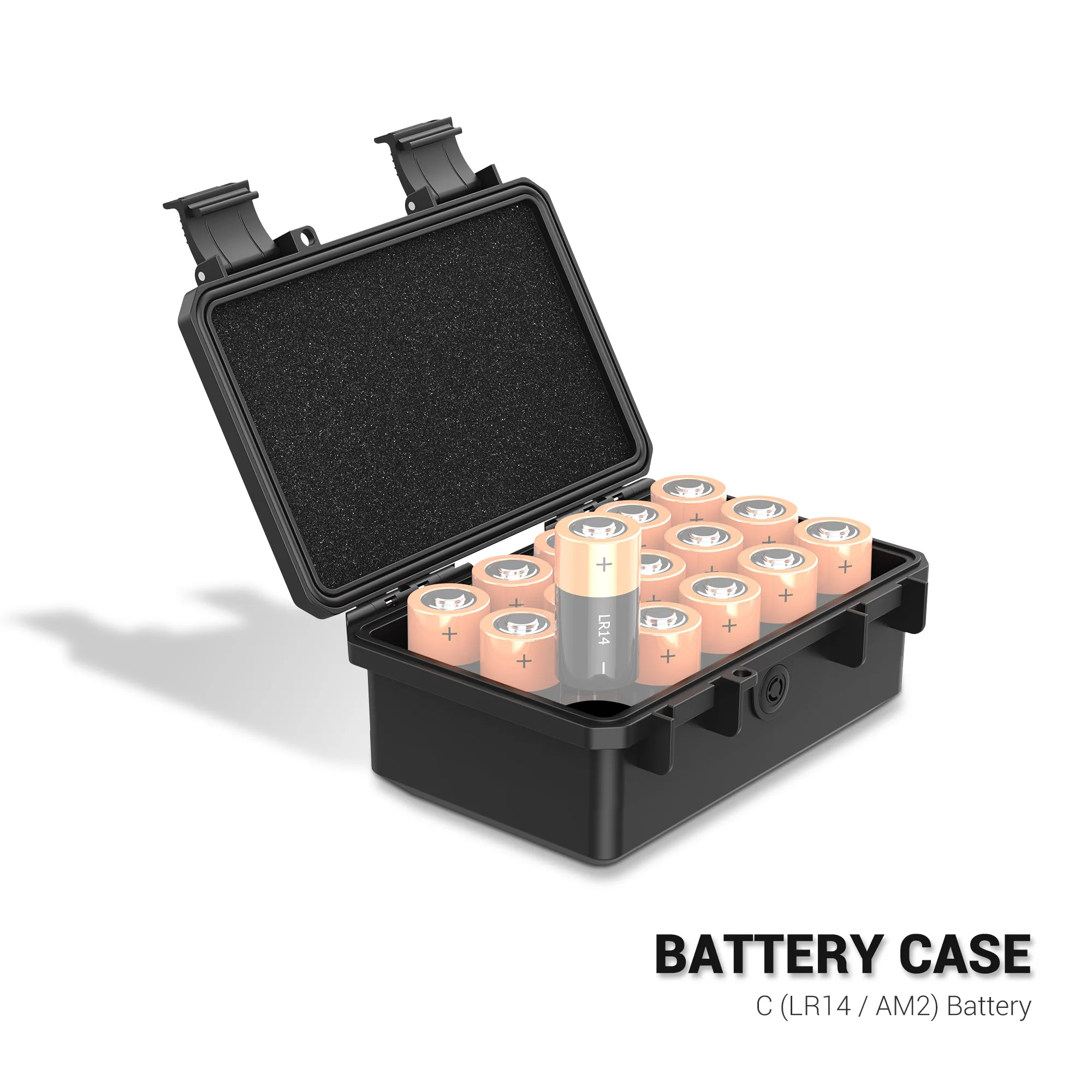 15 Slots Battery Case Holder For C Batteries IP67 Waterproof Battery Organizer Box Battery Storage Containers For C / LR14 / AM2
