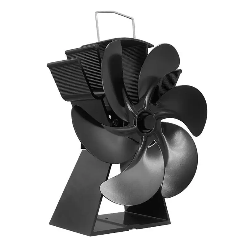 

652F 6 Blade Black Stove Fan Aluminum Alloy Silent Efficient Heat Distribution Fireplace Fan Log Fireplace Heating Fan