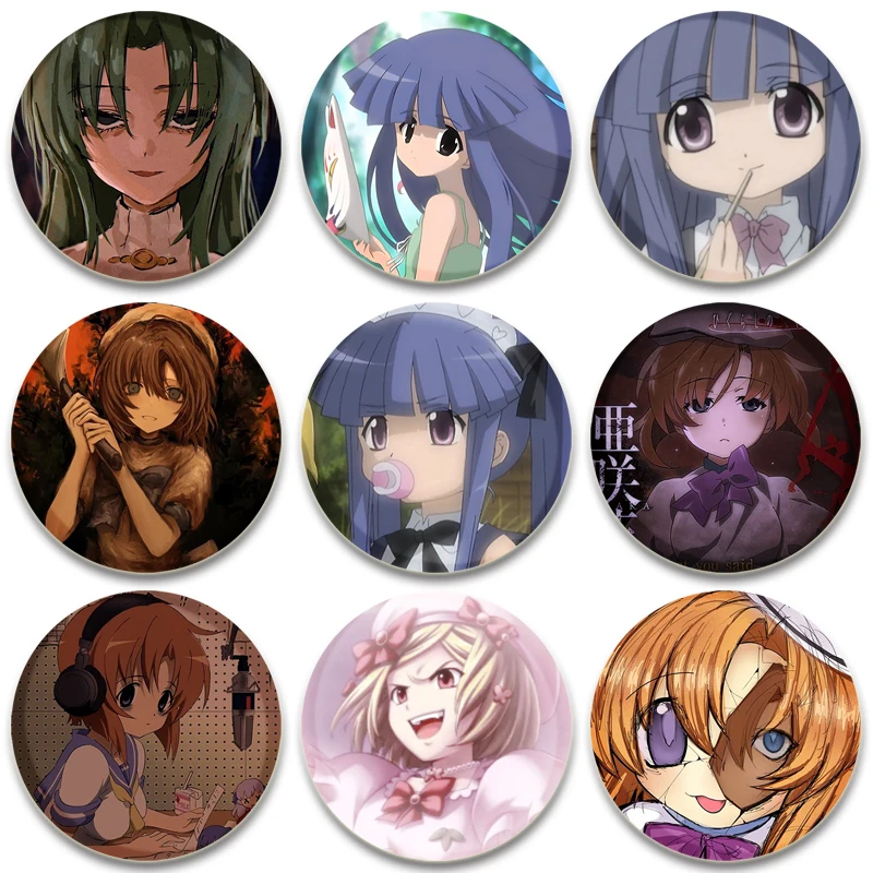 32/44/58mm Anime Higurashi When They Cry Pins Tinplate Badge DIY Cartoon Brooches for Clothes Decoration Fans Collection Gifts