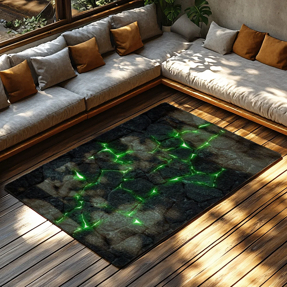 Green Lightning Bolt Rug, Black Modern Carpet for Living Room, Soft Non-Slip Sofa Mat with Bohemian Decor