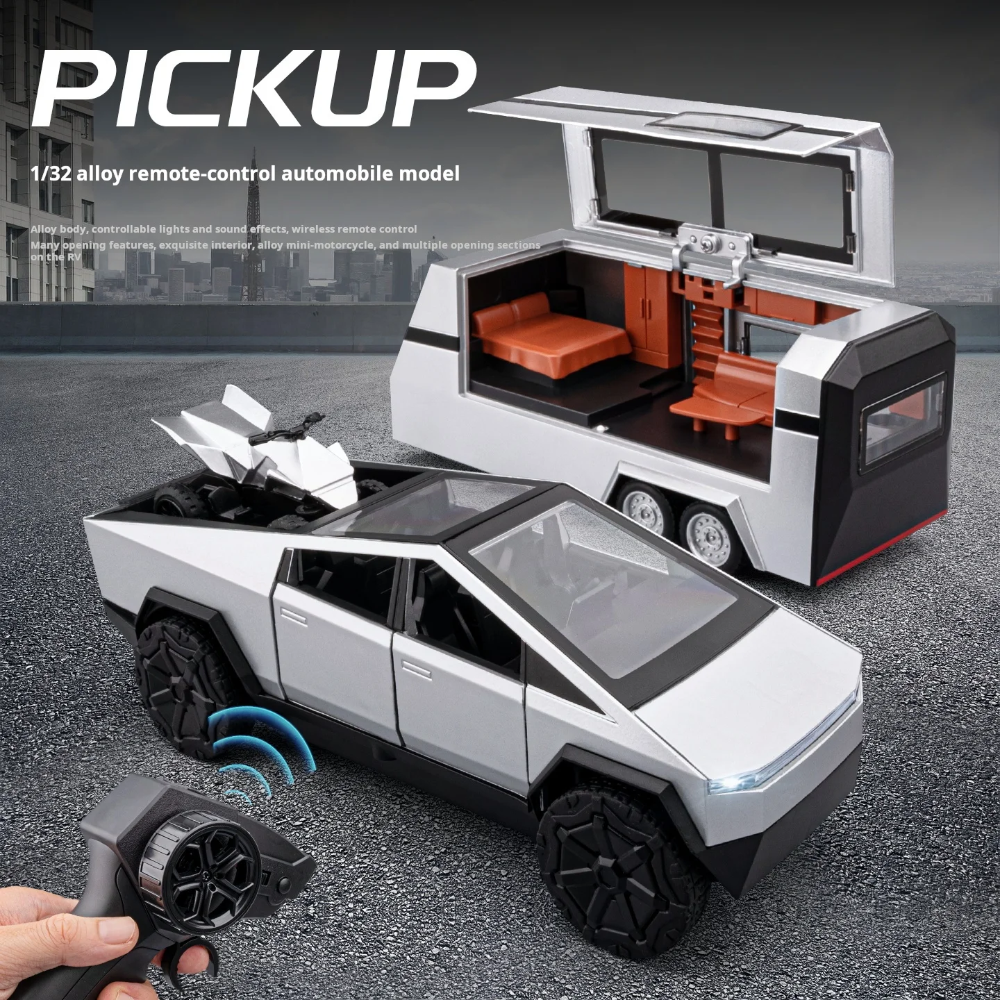 

1:32 Scale TSL Cyberpickup Mecha Style Exquisite Simulated Die-cast Remote Control Car Model Decor Ornament Gift Toy with RV