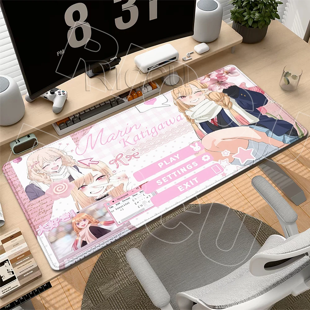Kawaii Anime Kitagawa Marin M-My Dress-Up Darling Mouse Pads XXL Gaming Table Carpet Anti-slip Office Accessories Lock Edge Mats