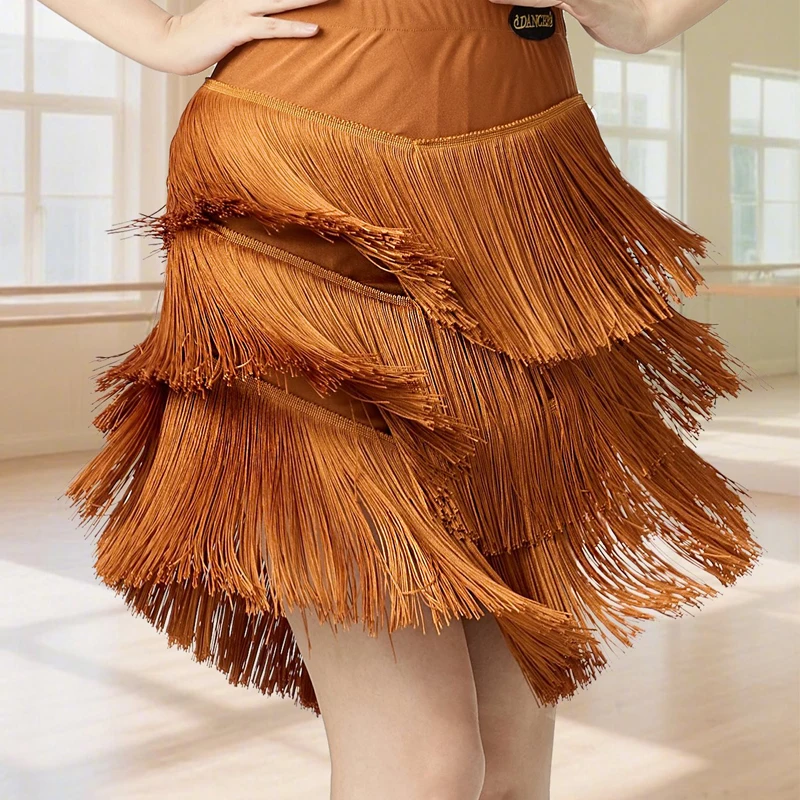 Waltz Ballroom Dance Tassels Skirt Full Fringed Latin Dance Skirts Women Samba Rumba Chacha Dance Skirt Training Wear DW10852