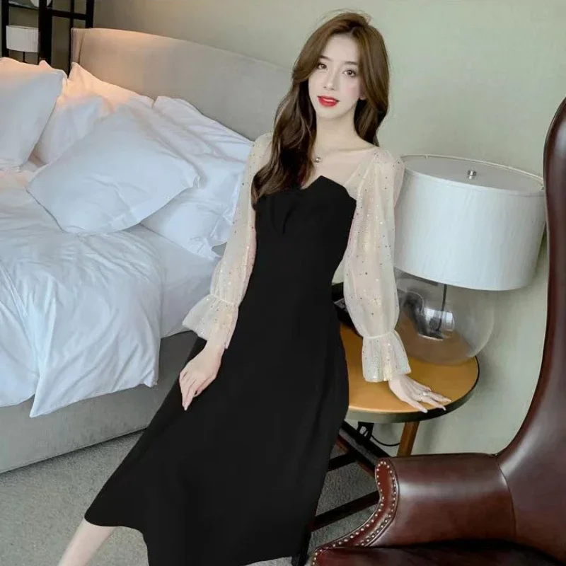 Rode Jurken Voor Vrouwen Feest Koreaanse Stijl Elegante Luxe Elastisch Op Verkoop Volledige Hoge Kwaliteit Prom Avond Vrouw Lange Mouw Jurk