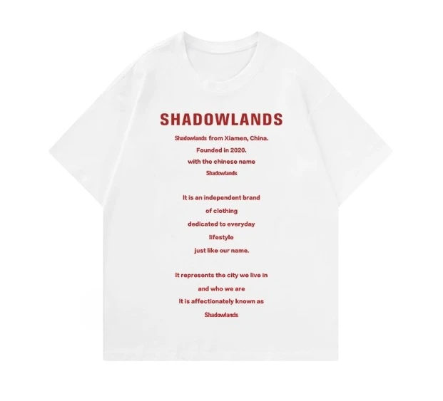 

2025 г., модная футболка унисекс из 100% чистого хлопка, повседневная футболка с короткими рукавами и буквенным принтом Shadowlands