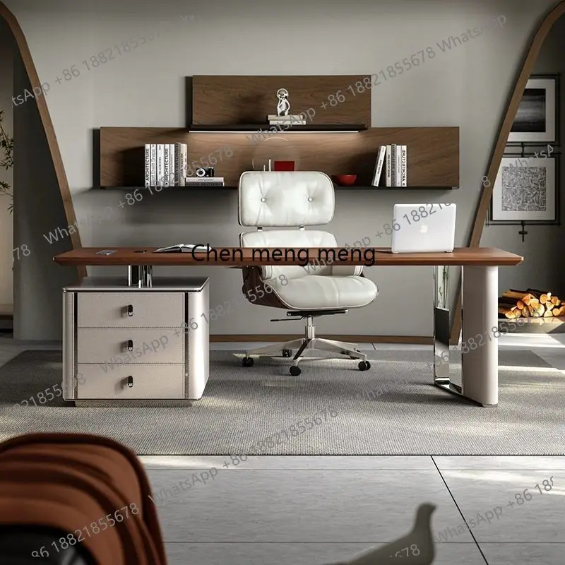 

Minimalist solid wood desk light luxury modern, study desk rock slab computer desk household