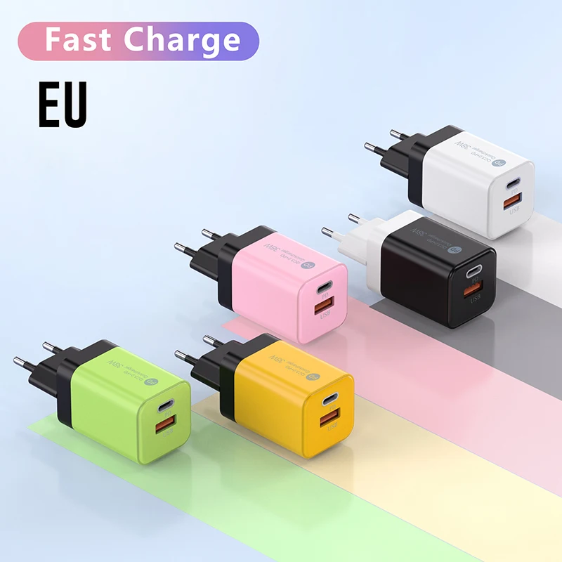 38W 2 Ports USB Charger Quick Charge Type C Phone Charger Fast Charging Adapter EU/US Plug For Phone Xiaomi Wall Charge