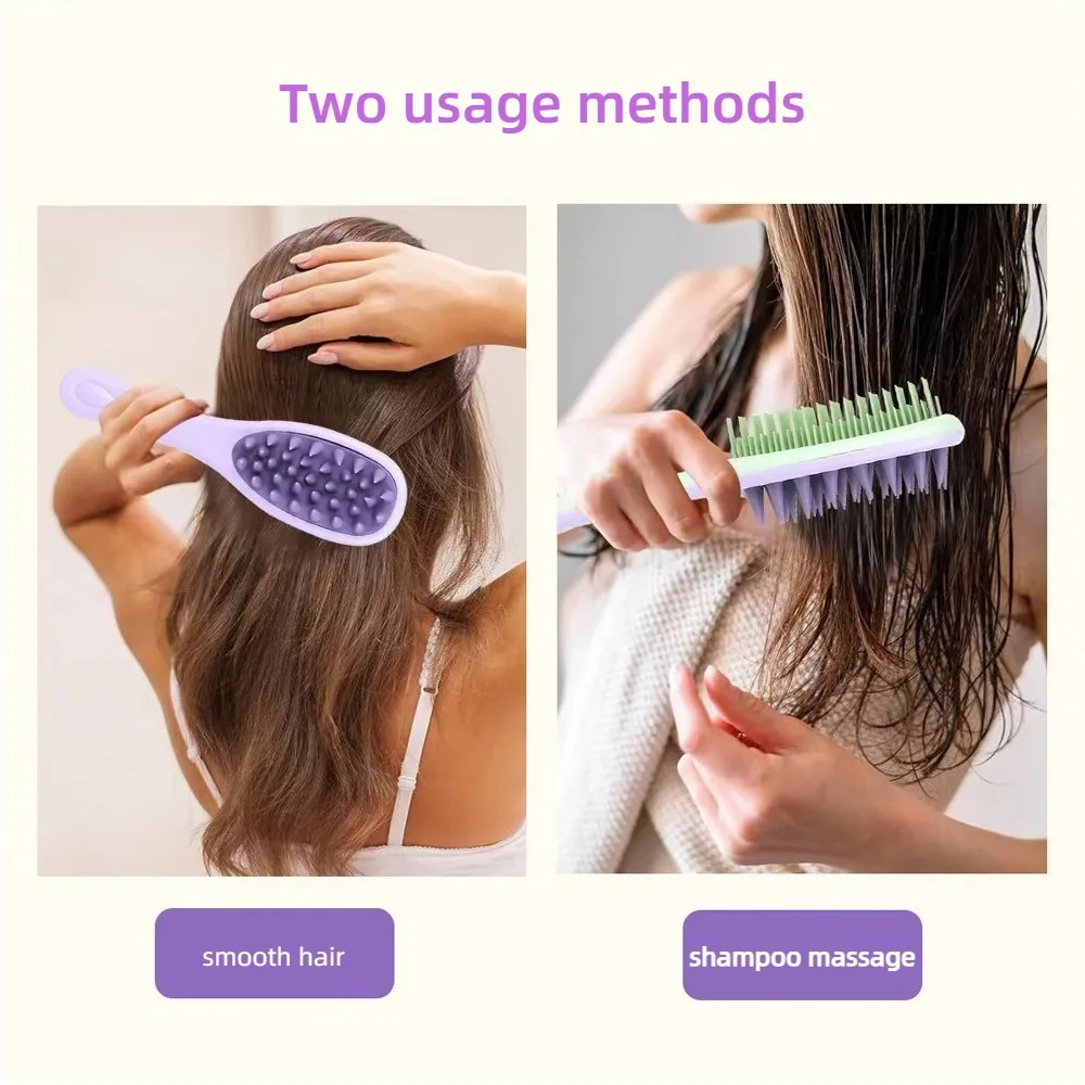 

Double-sided 2-in-1 Comb Double Toothed Long Handle Silicone Shampoo Brush Hair Massager Hair Care Head Washing Comb