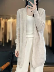 100% Pure Wool Coat Women's Clothing Knitted Cardigan Casual Loose Large Size Shirt Autumn Winter New Thick Warm Long Top Korean